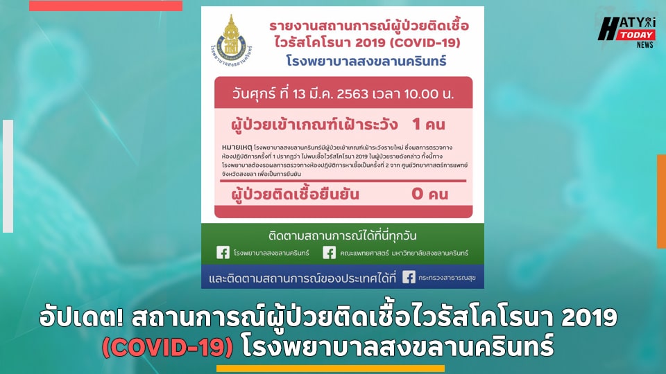 อัปเดต! สถานการณ์ผู้ป่วยติดเชื้อไวรัสโคโรนา 2019 (COVID-19) โรงพยาบาลสงขลานครินทร์