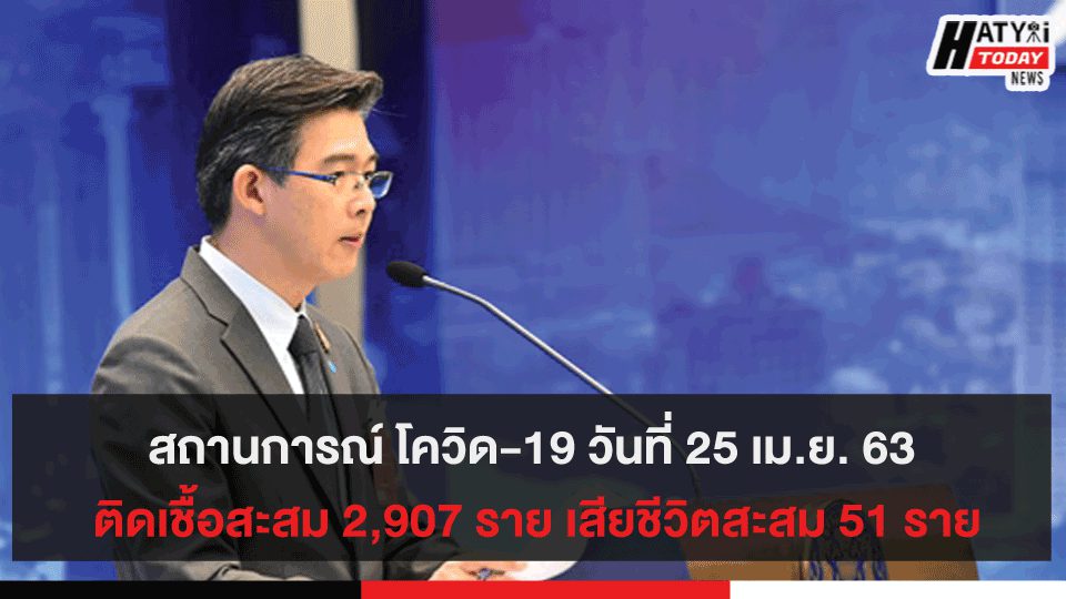 สถานการณ์ โควิด-19 วันที่ 25 เม.ย. 63 ติดเชื้อสะสม 2,907 ราย เสียชีวิตสะสม 51 ราย