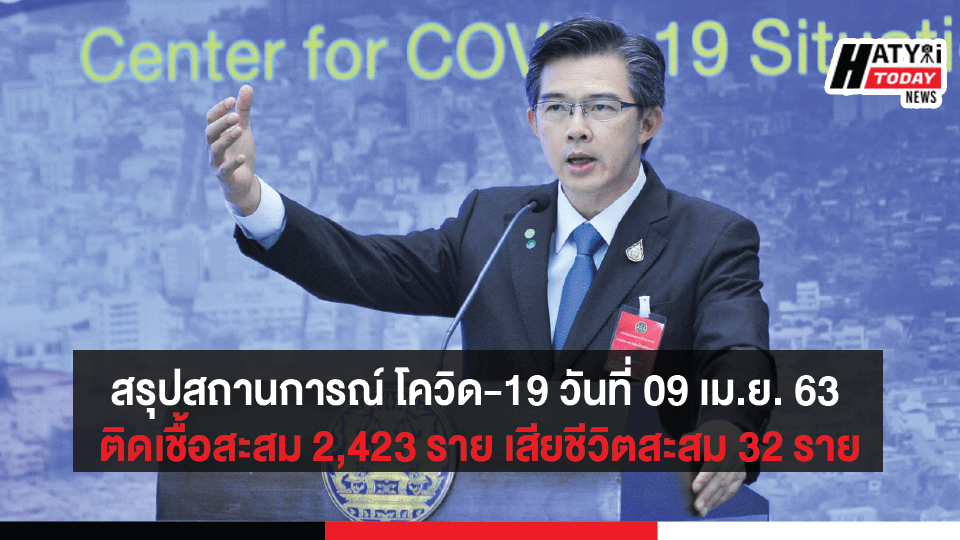 สรุปสถานการณ์ โควิด-19 วันที่ 09 เม.ย. 63 ติดเชื้อสะสม 2,423 ราย เสียชีวิตสะสม 32 ราย