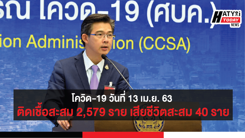 สรุปสถานการณ์ โควิด-19 วันที่ 13 เม.ย. 63 ติดเชื้อสะสม 2,579 ราย เสียชีวิตสะสม 40 ราย