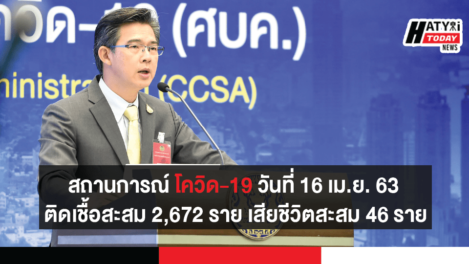 สถานการณ์ โควิด-19 วันที่ 16 เม.ย. 63 ติดเชื้อสะสม 2,672 ราย เสียชีวิตสะสม 46 ราย