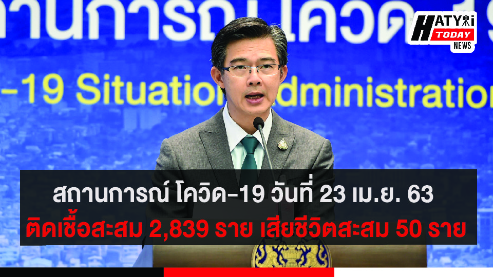 สถานการณ์ โควิด-19 วันที่ 23 เม.ย. 63 ติดเชื้อสะสม 2,839 ราย เสียชีวิตสะสม 50 ราย