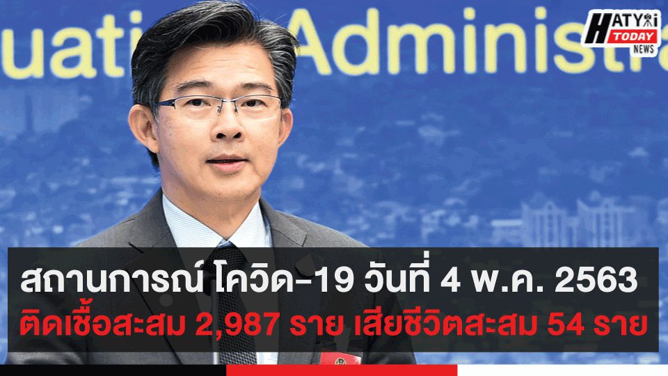 สถานการณ์ โควิด-19 วันที่ 4 พ.ค. 2563 ติดเชื้อสะสม 2,987 ราย เสียชีวิตสะสม 54 ราย