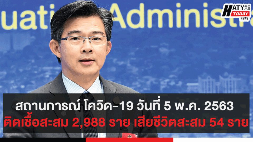 สถานการณ์ โควิด-19 วันที่ 5 พ.ค. 2563 ติดเชื้อสะสม 2,987 ราย เสียชีวิตสะสม 54 ราย