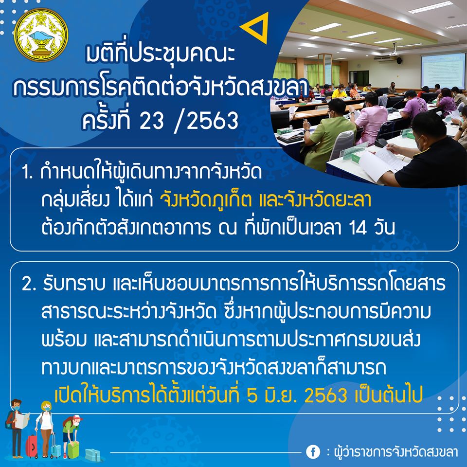 ประกาศผู้ว่าสงขลา อนุมัติให้บริการรถโดยสารสาธารณะระหว่างจังหวัด เริ่มวันที่ 5 มิ.ย. 2563