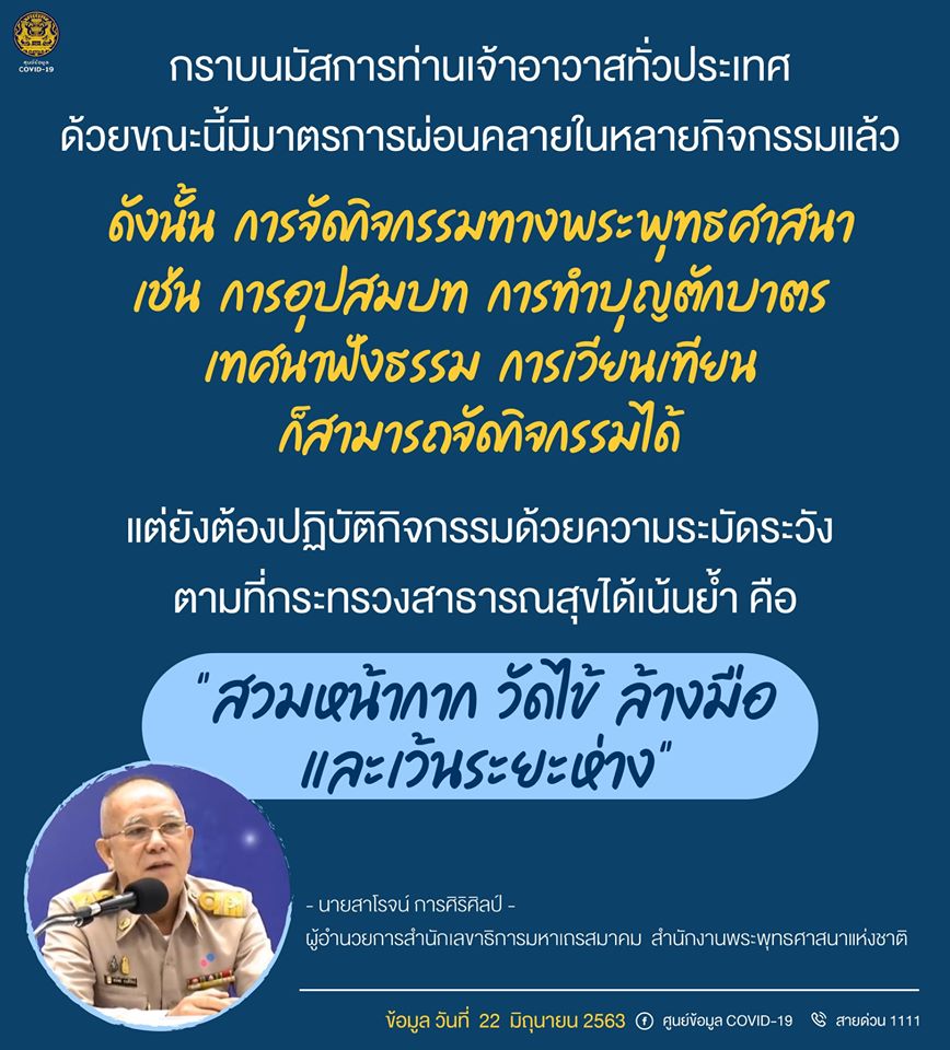 กระทรวงสาธารณสุขประกาศ สามารถจัดกิจกรรมทางพระพุทธศาสนาได้แล้ว