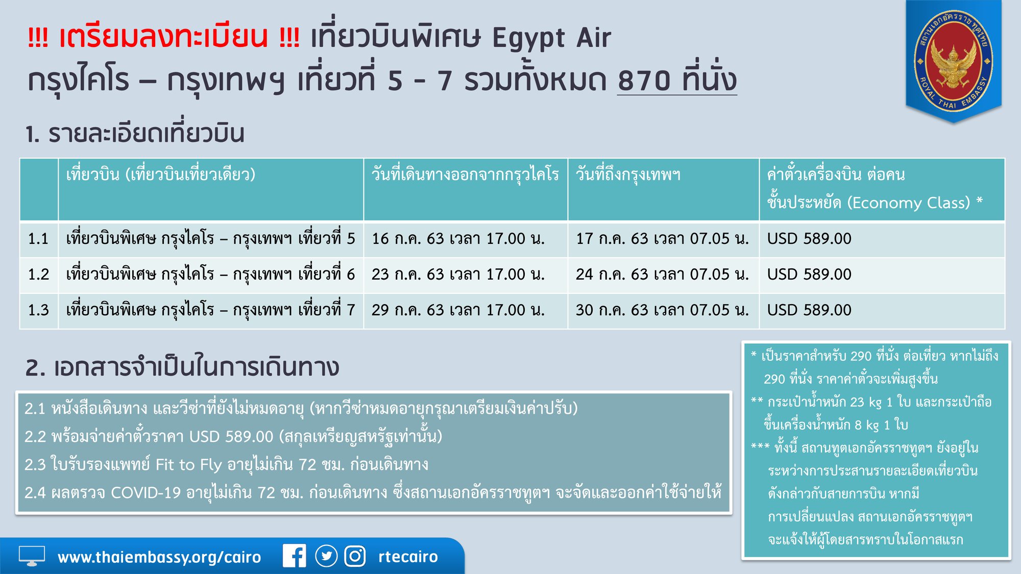 ผู้โดยสารเที่ยวบินพิเศษกรุงไคโร - กรุงเทพฯ เที่ยวที่ 7