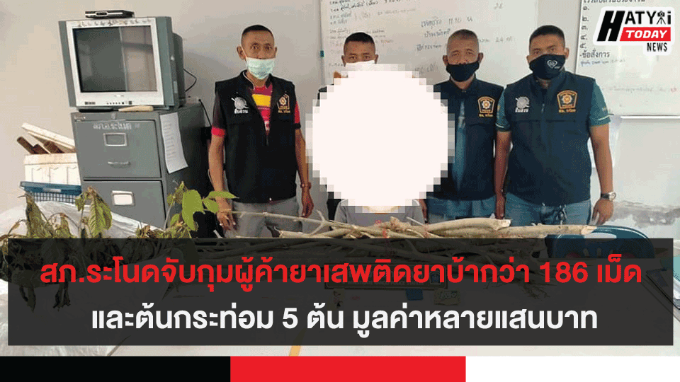 สภ.ระโนดจับกุมผู้ค้ายาเสพติดยาบ้ากว่า 186 เม็ด และต้นกระท่อม 5 ต้น มูลค่าหลายแสนบาท