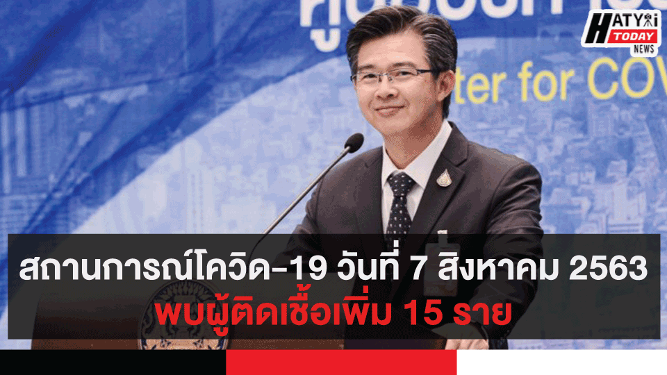 สถานการณ์โควิด-19 วันที่ 7 สิงหาคม 2563 พบผู้ติดเชื้อเพิ่ม 15 ราย 