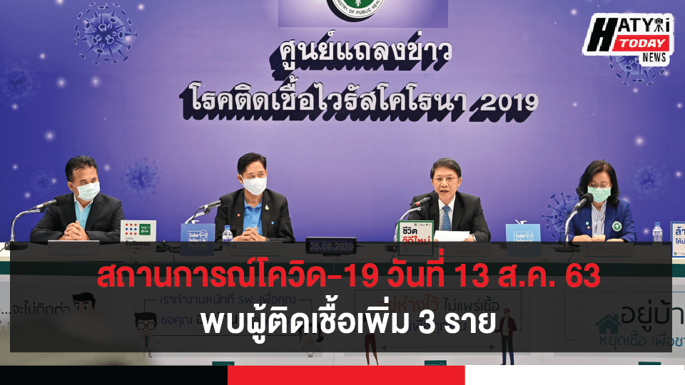 สถานการณ์โควิด-19 วันที่ 13 สิงหาคม 2563 พบผู้ติดเชื้อเพิ่ม 3 ราย