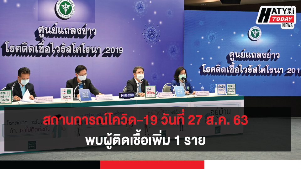 สถานการณ์โควิด-19 วันที่ 27 สิงหาคม 2563 พบผู้ติดเชื้อเพิ่ม 1 ราย