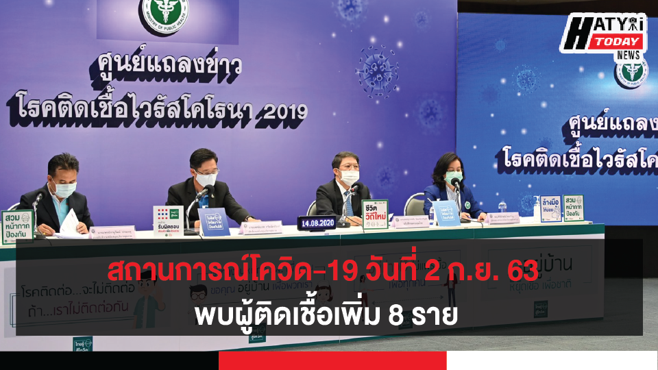 สถานการณ์โควิด-19 วันที่ 2 กันยายน 2563 พบผู้ติดเชื้อเพิ่ม 8 ราย