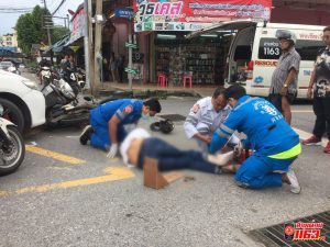 เสียงดังสนั่นกลางเมือง อุบัติเหตุรถเก๋งชนจยย.2คัน ถนนพิชัย หาดใหญ่