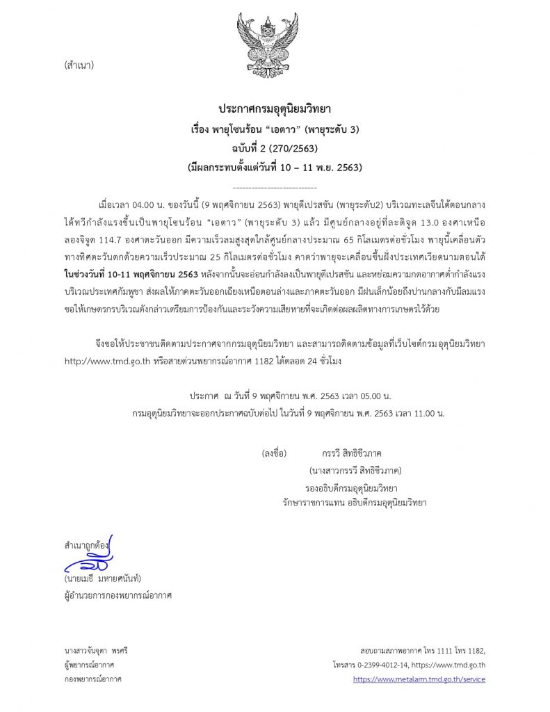 สงขลา-หาดใหญ่ ช่วงนี้มีฝนตกหนักบางพื้นที่ เนื่องจากได้รับผลกระทบจากพายุโซนร้อน "เอตาว"  วันที่ 9-10 พฤศจิกายน 2563