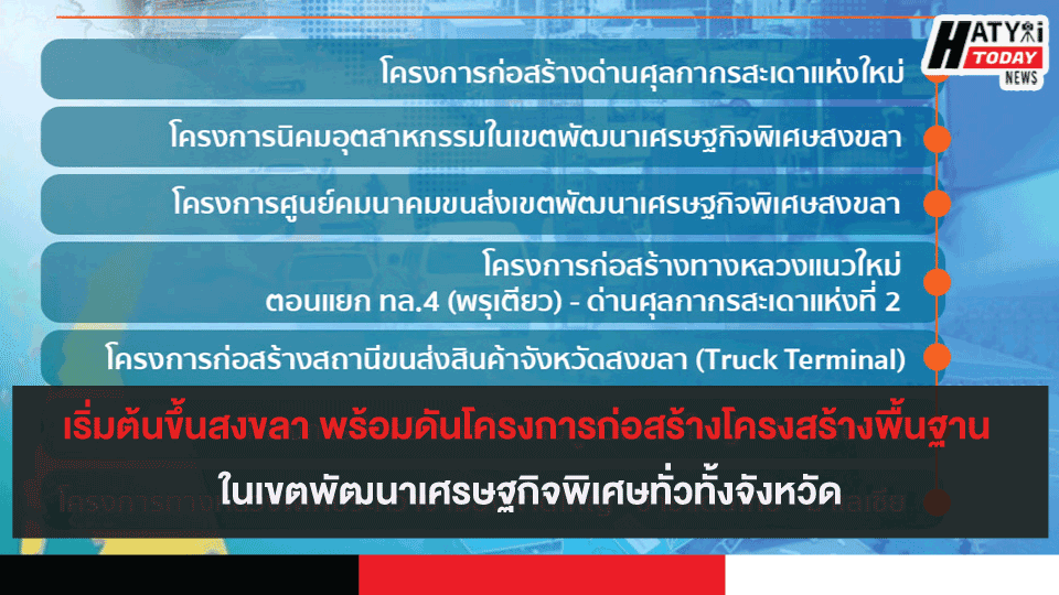 เริ่มต้นขึ้นแล้วจังหวัดสงขลา พร้อมดันโครงการก่อสร้างโครงสร้างพื้นฐาน ในเขตพัฒนาเศรษฐกิจพิเศษทั่วทั้งจังหวัด