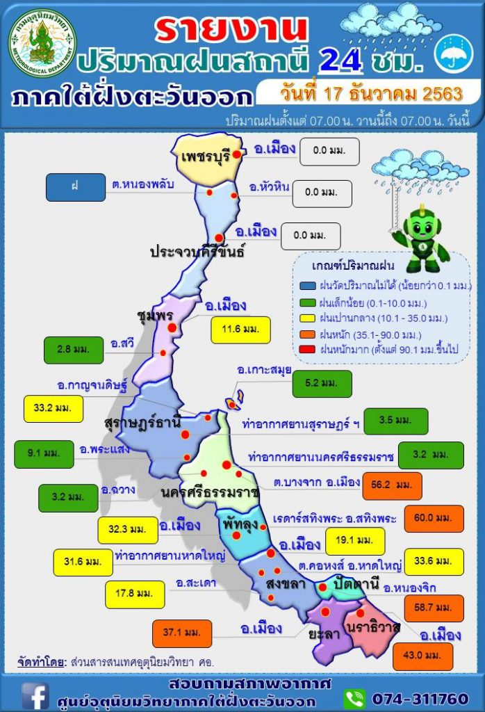 จ.สงขลามีเมฆมาก-ฝนฟ้าคะนอง ร้อยละ 70 ของพื้นที่ตั้งแต่วันนี้ -19 ธ.ค. 63 ปชช.โปรดเตรียมพร้อมรับมือจากฝนตกหนัก