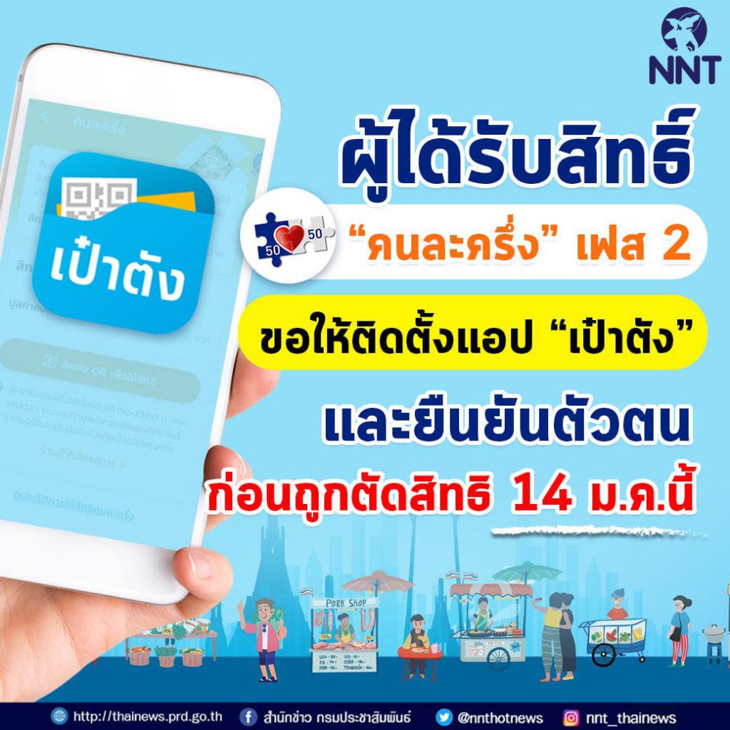 ผู้ที่ได้รับสิทธิ์คนละครึ่ง รีบติดตั้งแอป "เป๋าตัง" ยืนยัน ...