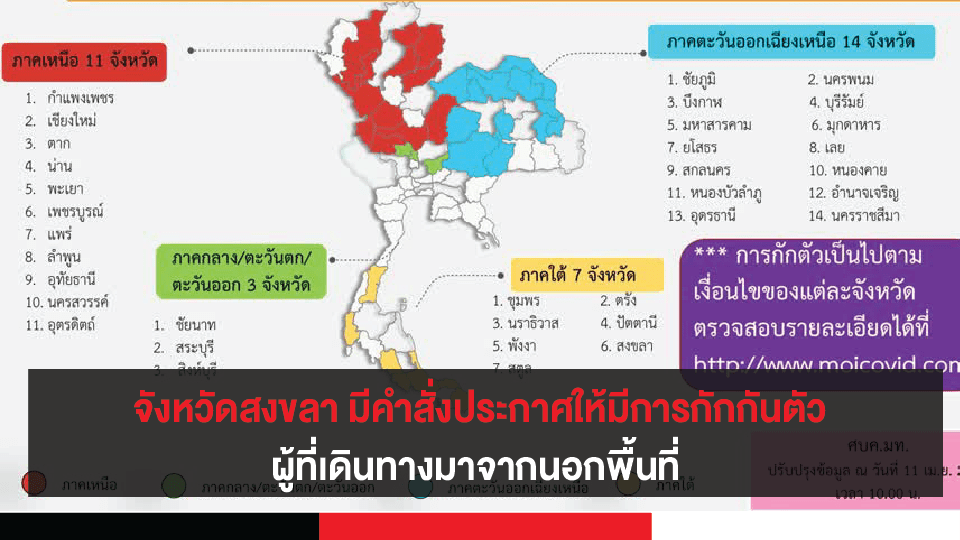 จังหวัดสงขลา มีคำสั่งประกาศให้มีการกักกันตัวผู้ที่เดินทางมาจากนอกพื้นที่ รวมทั้งหมด 35 จังหวัด