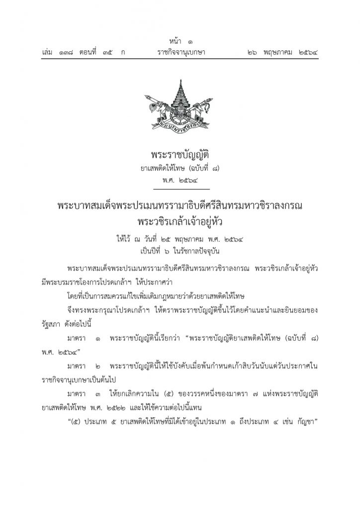 ราชกิจจานุเบกษา ออกประกาศปลดล็อค ใบกระท่อม พ้นยาเสพติดให้โทษประเภท 5 3 187091722 2208742362596611 3577951540944898931 N