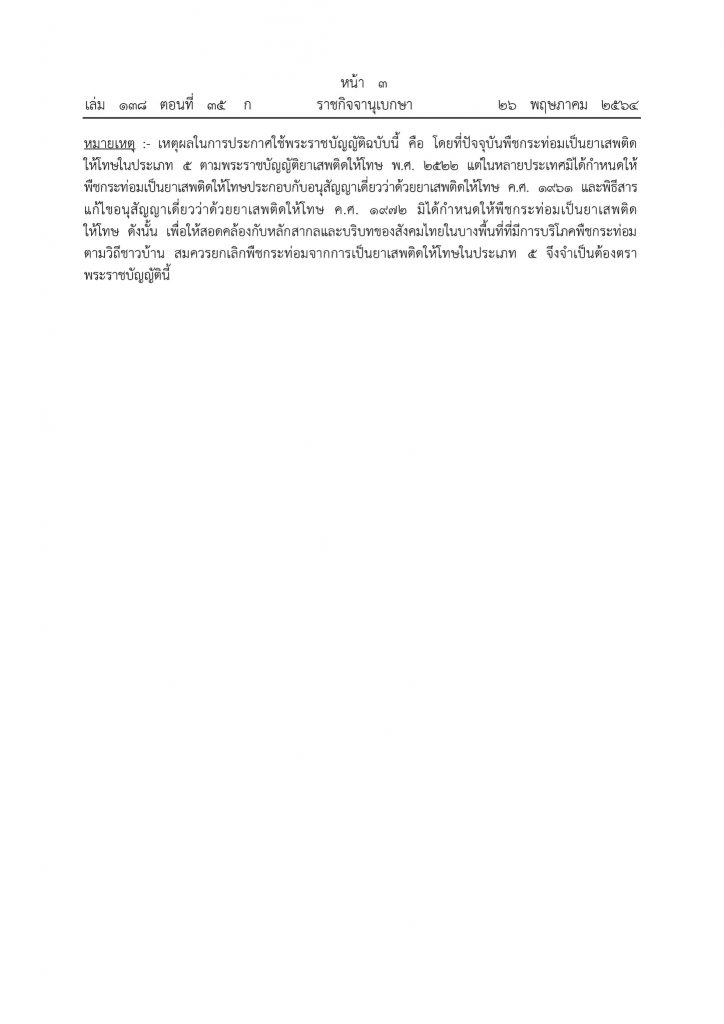 ราชกิจจานุเบกษา ออกประกาศปลดล็อค ใบกระท่อม พ้นยาเสพติดให้โทษประเภท 5 5 187488991 2208742365929944 2549422148311345737 N