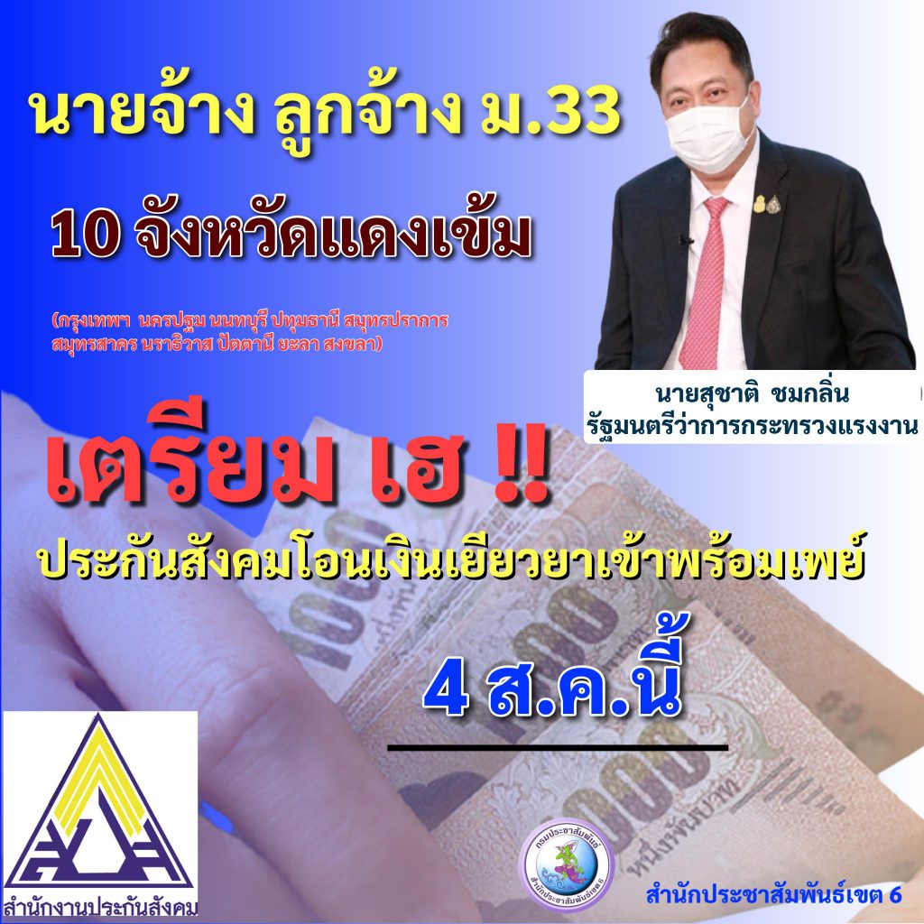 นายจ้าง-ลูกจ้าง ม.33 พื้นที่ 10 จังหวัด 9 กิจการ เฮ!! ประกันสังคมโอนเงินเข้าพร้อมเพย์ 4 ส.ค.นี้ 3 226980303 4773747992640094 2231910217432351873 N
