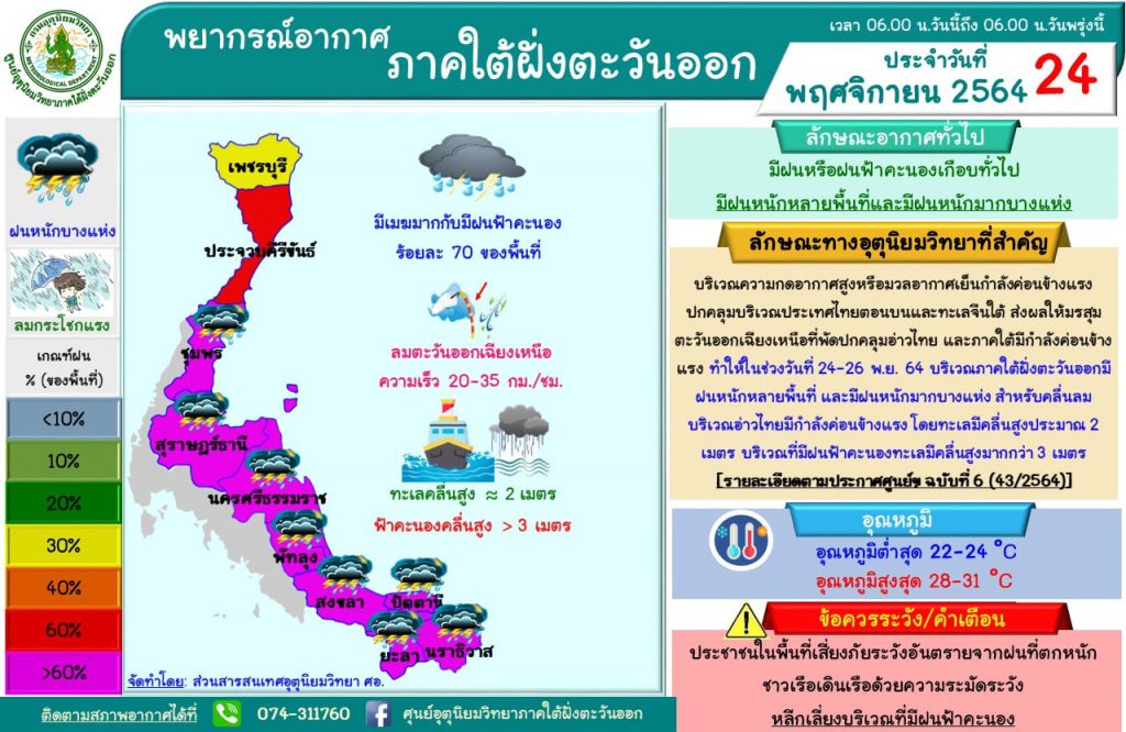 อุตุฯ เตือน 8 จังหวัดภาคใต้ ฝนตกหนักหลายพื้นที่พร้อมเฝ้าระวังน้ำท่วม ช่วงวันที่ 24-26 พ.ย.นี้ 1 260214131 4900999593286211 926645032055084167 N 1