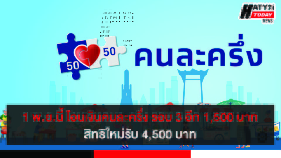 1 พ.ย.นี้ โอนเงินคนละครึ่ง รอบ 3 อีก 1,500 บาท  สิทธิใหม่รับ 4,500 บาท