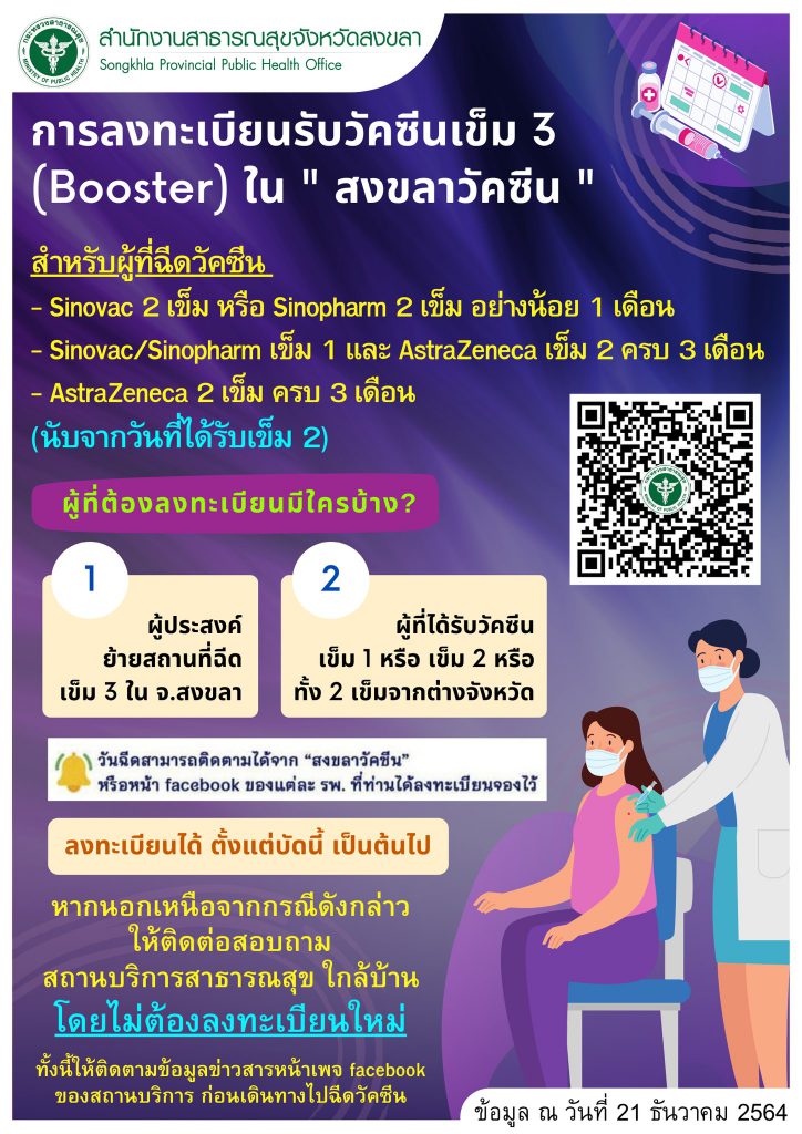 จังหวัดสงขลา เตรียมรับมือโควิด -19 สายพันธุ์โอมิครอน เร่งฉีดวัคซีนเข็ม 3 ให้ประชาชน 1 269601719 4768125046582254 3345741006292639362 N