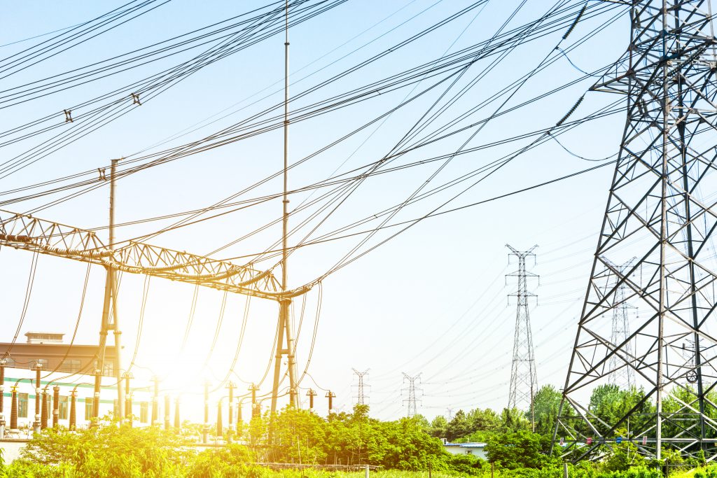 Substation Equipment And Dense Lines, Blue Tone Map.