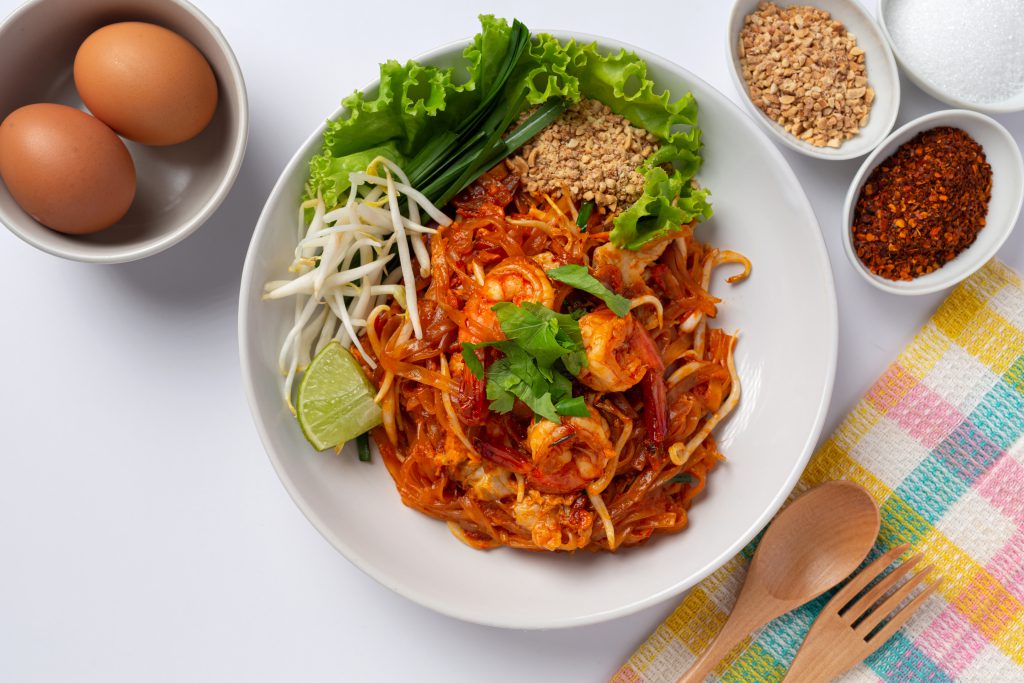 Shrimp Pad Thai On White Background